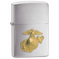 Zippo 10500 Marines Emblem Zippo Lighter with Brushed Chrome Finish