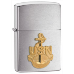 Zippo 10510 Navy Anchor Emblem Zippo Lighter with Brushed Chrome Finish