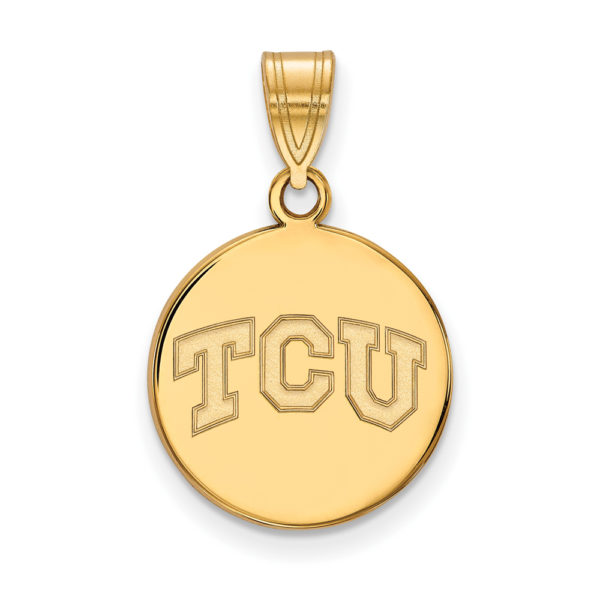 10k Yellow Gold Texas Christian U. Medium 'TCU' Disc Pendant