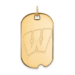 10k Yellow Gold U. of Wisconsin Large Initial W Dog Tag Pendant