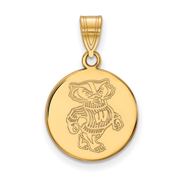 10k Yellow Gold U. of Wisconsin Medium Badgers Disc Pendant