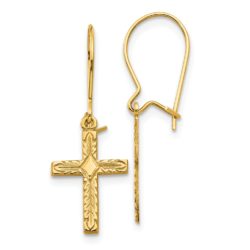 13mm Textured Cross Dangle Earrings in 14k Yellow Gold