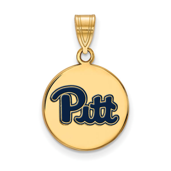 14k Gold Plate Silver U. of Pittsburgh Medium Enamel Disc Pendant