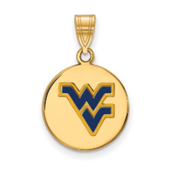 14k Gold Plate Silver West Virginia U. Medium Enamel Logo Disc Pendant