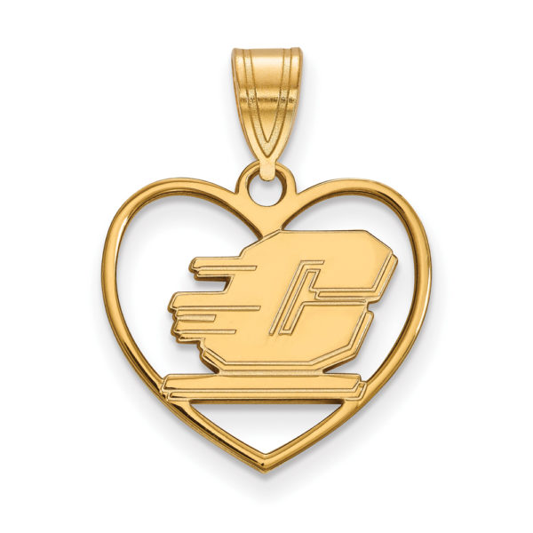 14k Gold Plated Silver Central Michigan U Heart Pendant