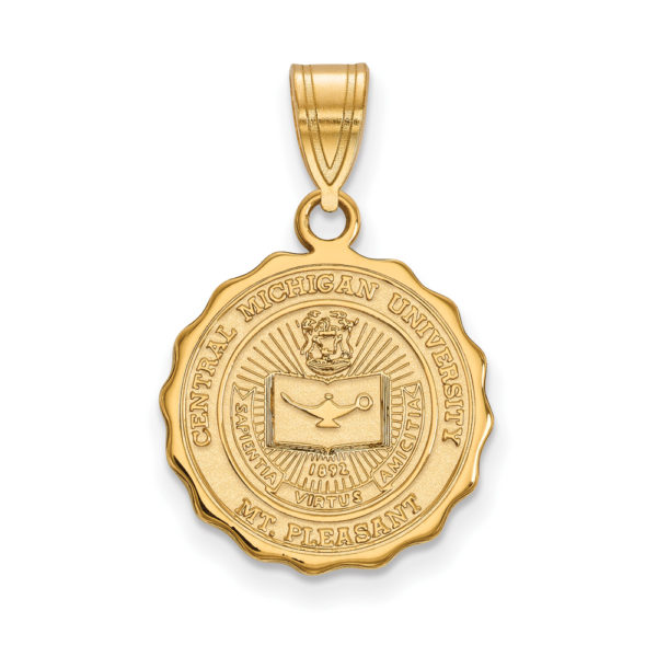 14k Gold Plated Silver Central Michigan U Medium Crest Pendant