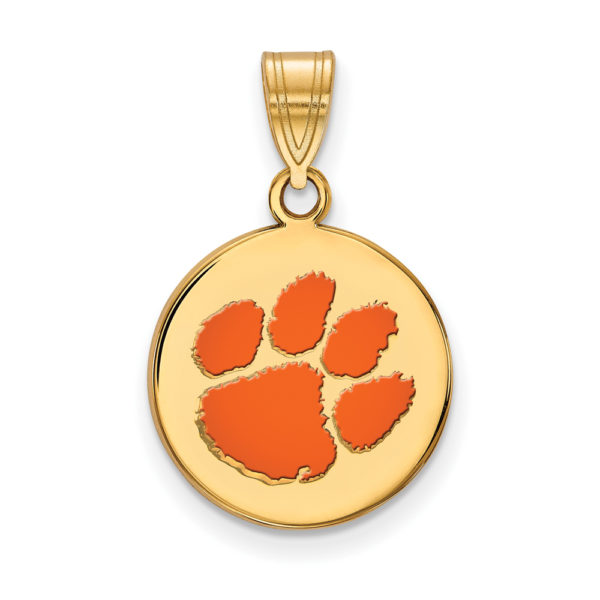 14k Gold Plated Silver Clemson U Medium Enamel Disc Pendant