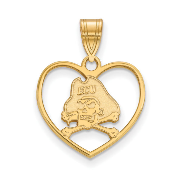 14k Gold Plated Silver East Carolina U Mascot Heart Pendant