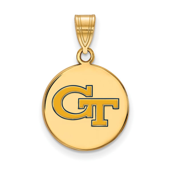 14k Gold Plated Silver Georgia Tech Med Enameled Disc Pendant