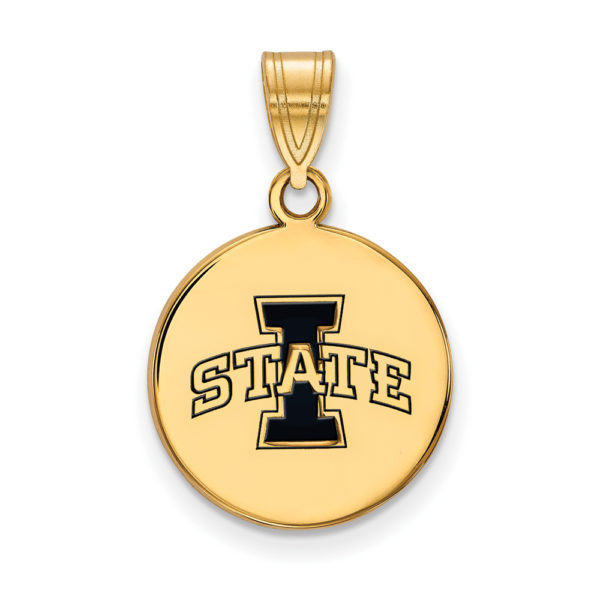 14k Gold Plated Silver Iowa State Med Enamel Disc Pendant