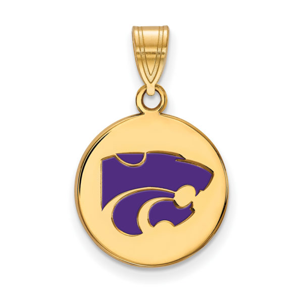 14k Gold Plated Silver Kansas State Medium Enamel Disc Pendant