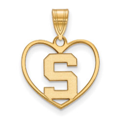 14k Gold Plated Silver Michigan State Initial S Heart Pendant