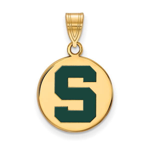 14k Gold Plated Silver Michigan State Md Enamel 'S' Disc Pendant