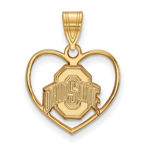 14k Gold Plated Silver Ohio State Heart Pendant