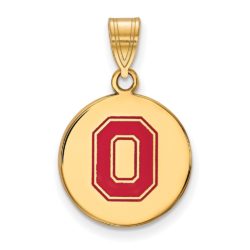 14k Gold Plated Silver Ohio State Medium Enamel Disc Pendant