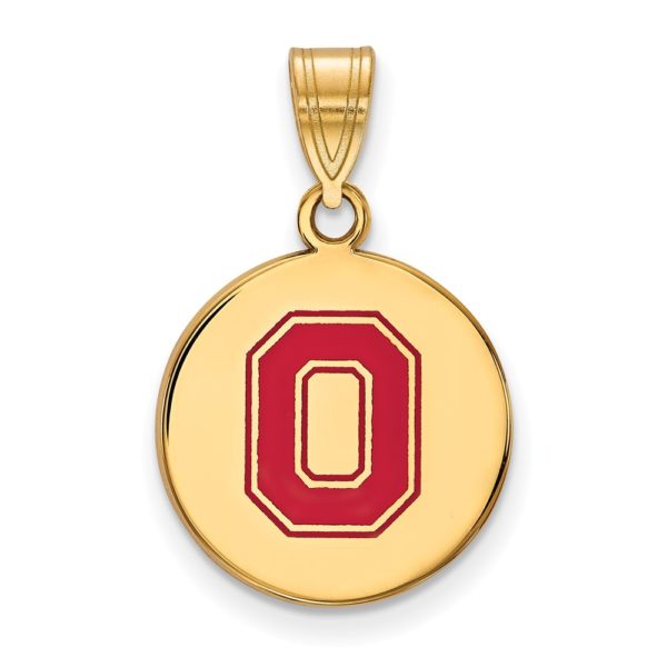 14k Gold Plated Silver Ohio State Medium Enamel Disc Pendant