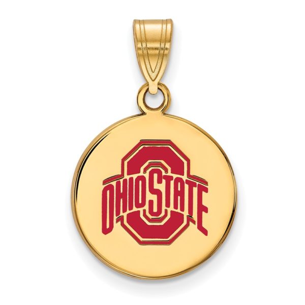 14k Gold Plated Silver Ohio State Medium Enamel Logo Disc Pendant