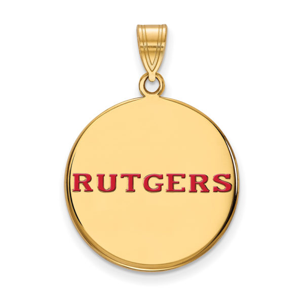 14k Gold Plated Silver Rutgers Large Enamel Script Disc Pendant