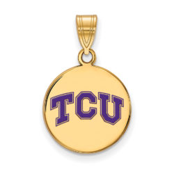 14k Gold Plated Silver Texas Christian U. Med Enamel Disc Pendant