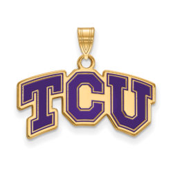 14k Gold Plated Silver Texas Christian U. Small Enamel 'TCU' Pendant