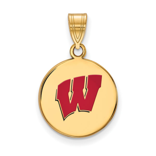 14k Gold Plated Silver U of Wisconsin MD Enamel 'W' Disc Pendant