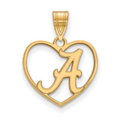 14k Gold Plated Silver U. of Alabama Initial A Heart Pendant