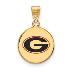 14k Gold Plated Silver U. of Georgia Medium Enamel Disc Pendant