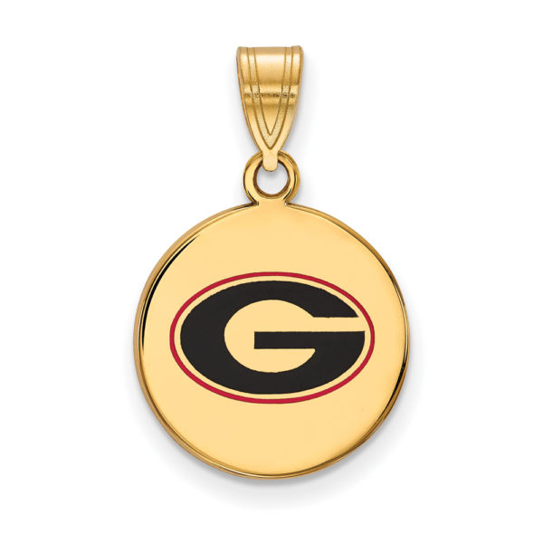 14k Gold Plated Silver U. of Georgia Medium Enamel Disc Pendant