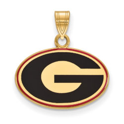 14k Gold Plated Silver U. of Georgia Small Enamel Pendant