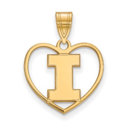 14k Gold Plated Silver U. of Illinois Initial I Heart Pendant