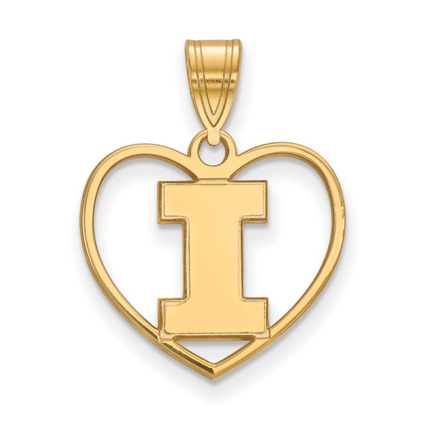 14k Gold Plated Silver U. of Illinois Initial I Heart Pendant