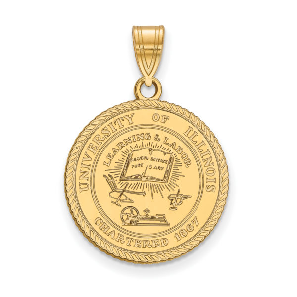 14k Gold Plated Silver U. of Illinois Large Crest Pendant