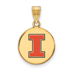 14k Gold Plated Silver U. of Illinois Med Enamel 'I' Disc Pendant