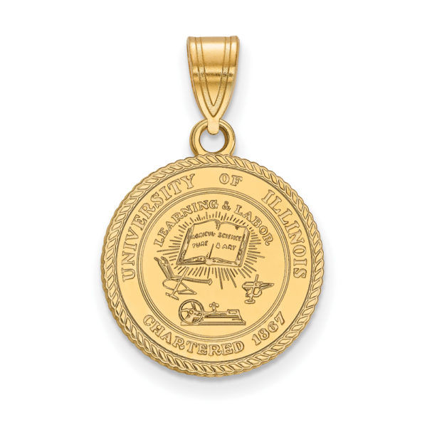 14k Gold Plated Silver U. of Illinois Medium Crest Pendant