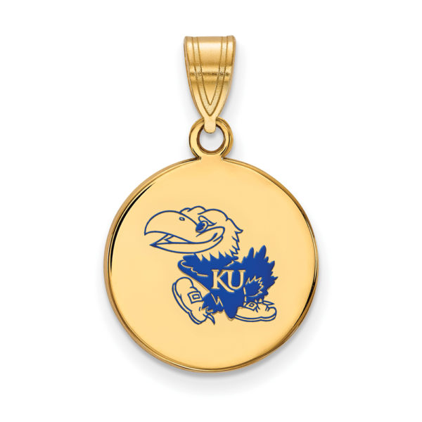 14k Gold Plated Silver U. of Kansas Med Enamel Disc Pendant