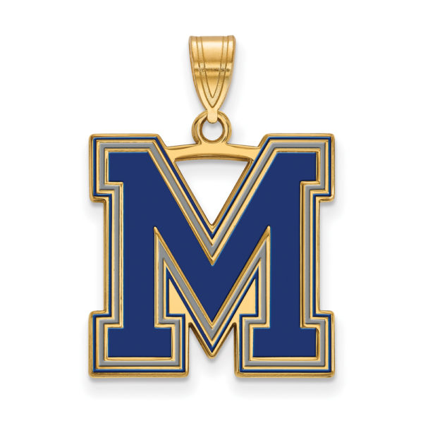 14k Gold Plated Silver U. of Memphis Large Enamel Pendant