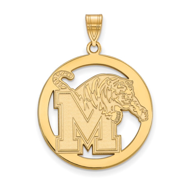 14k Gold Plated Silver U. of Memphis XL Logo Circle Pendant