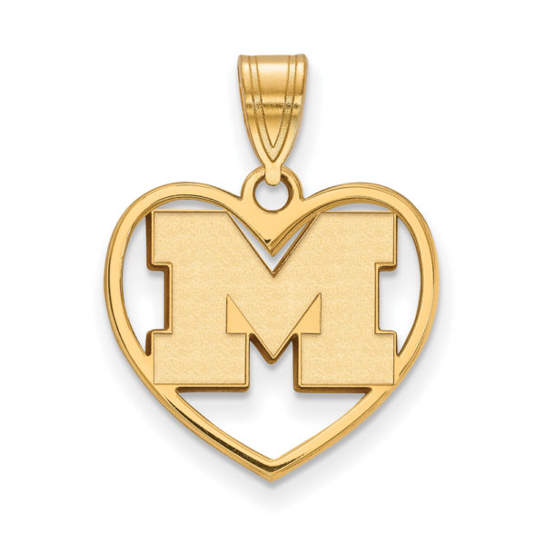 14k Gold Plated Silver U. of Michigan Initial M Heart Pendant