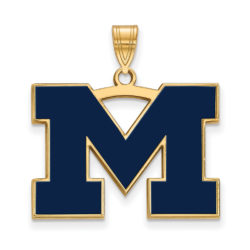 14k Gold Plated Silver U. of Michigan LG Blue Enamel 'M' Pendant