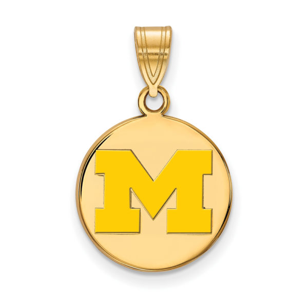 14k Gold Plated Silver U. of Michigan MD Yellow Enamel Disc Pendant