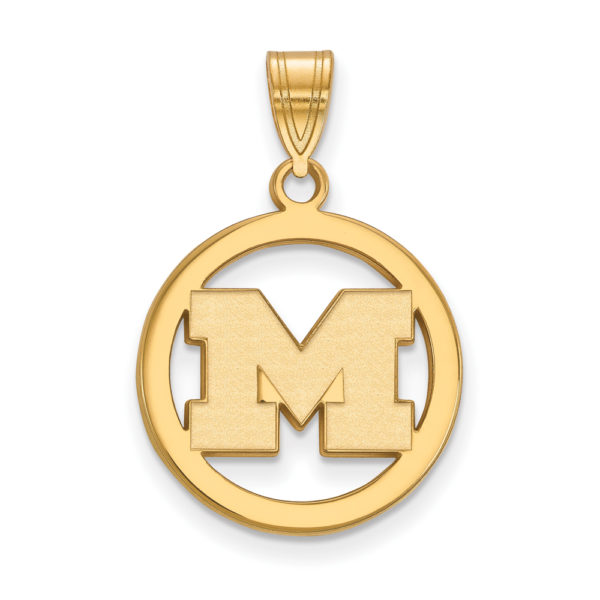 14k Gold Plated Silver U. of Michigan Small Initial M Circle Pendant