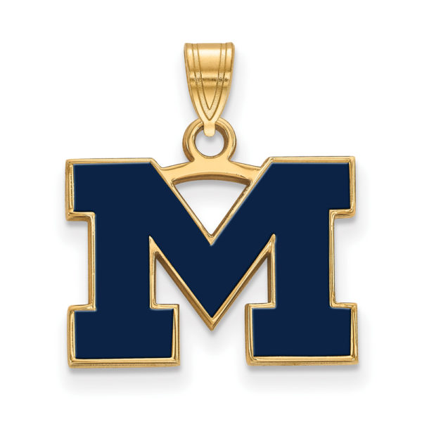 14k Gold Plated Silver U. of Michigan Small 'M' Blue Enamel Pendant