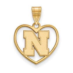 14k Gold Plated Silver U. of Nebraska Initial N Heart Pendant