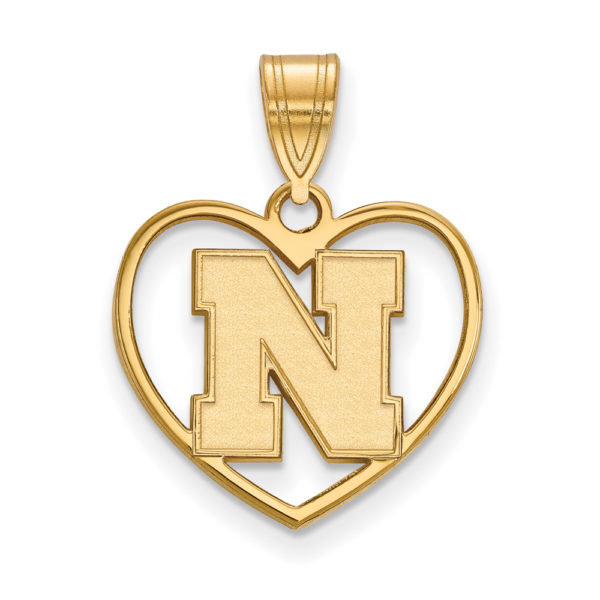 14k Gold Plated Silver U. of Nebraska Initial N Heart Pendant