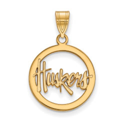 14k Gold Plated Silver U. of Nebraska Small Circle 'Huskers' Pendant