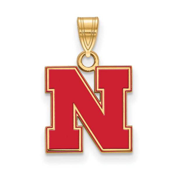 14k Gold Plated Silver U. of Nebraska Small Enamel 'N' Pendant