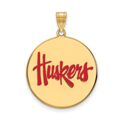 14k Gold Plated Silver U. of Nebraska XL Enamel Disc Pendant