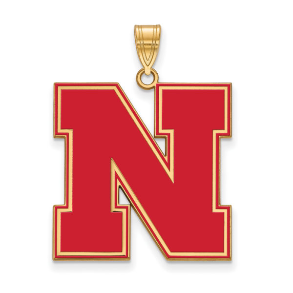 14k Gold Plated Silver U. of Nebraska XL Enamel Pendant