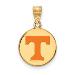 14k Gold Plated Silver U. of Tennessee Medium Enamel 'T' Disc Pendant