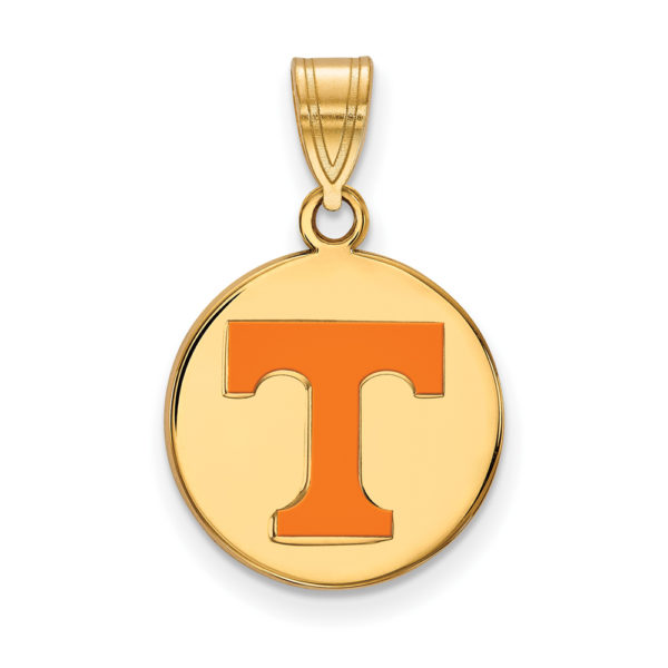 14k Gold Plated Silver U. of Tennessee Medium Enamel 'T' Disc Pendant